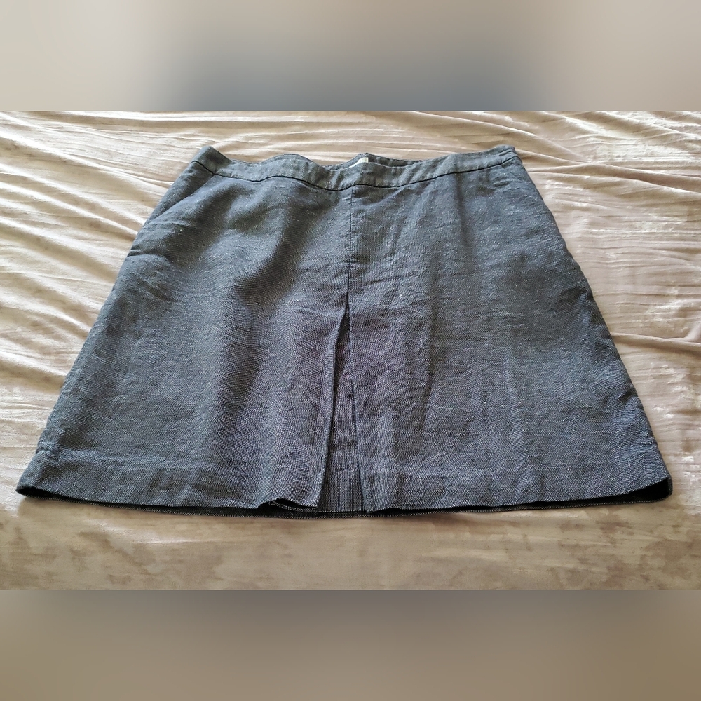 Boden Greyish/Denim Blue Front Pleat Sailcloth Knee-Length Skirt, 16, XL
